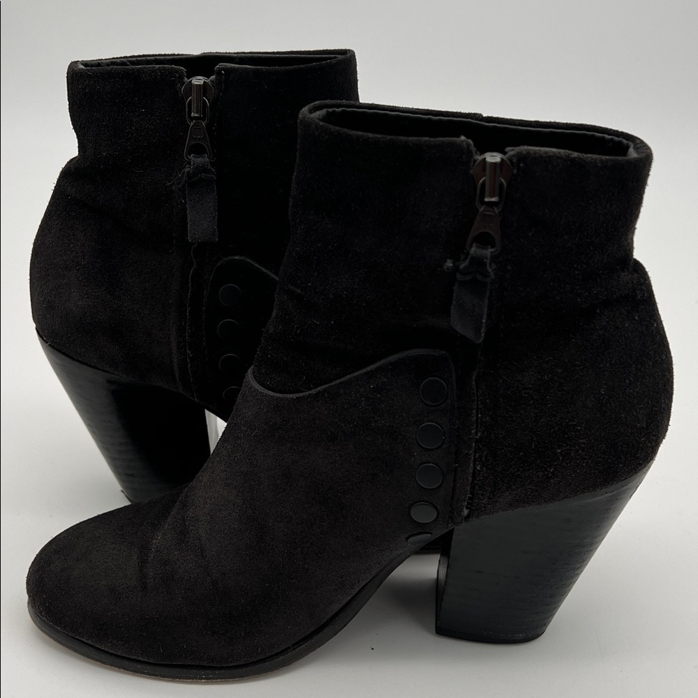 Rag & Bone Black Suede Side-Zip Ankle Boots with Cuban Heel (Women’s 36.5)